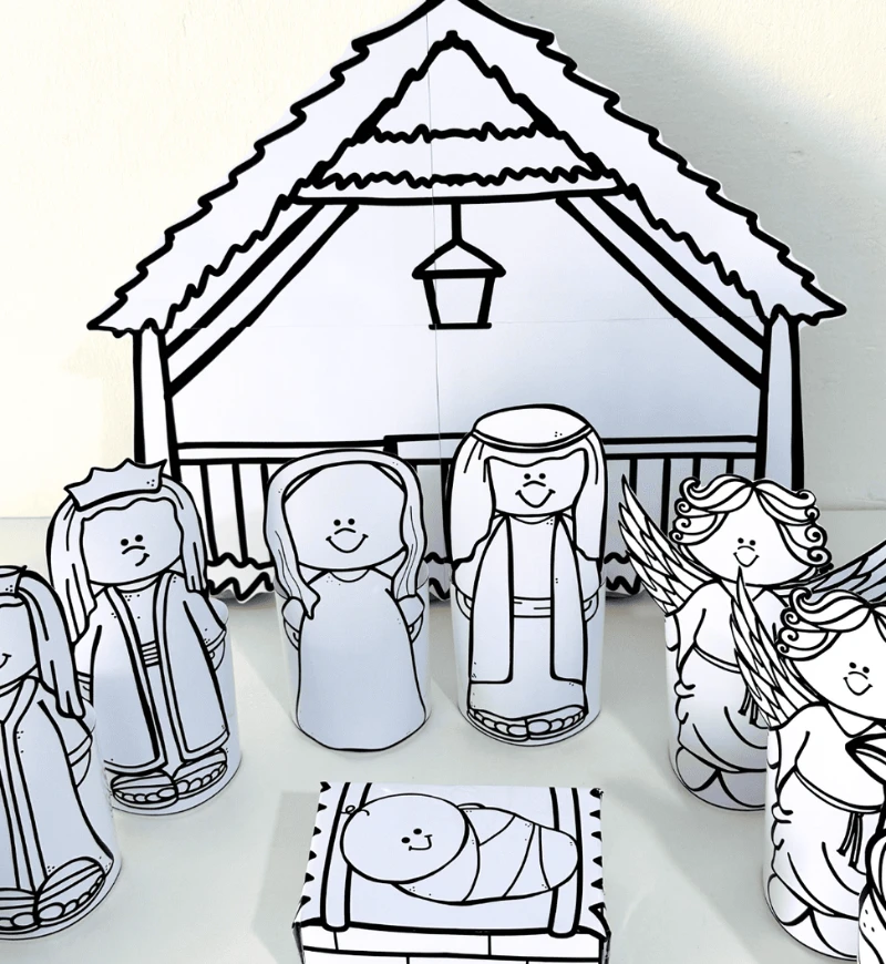 Presépio 3D para colorir