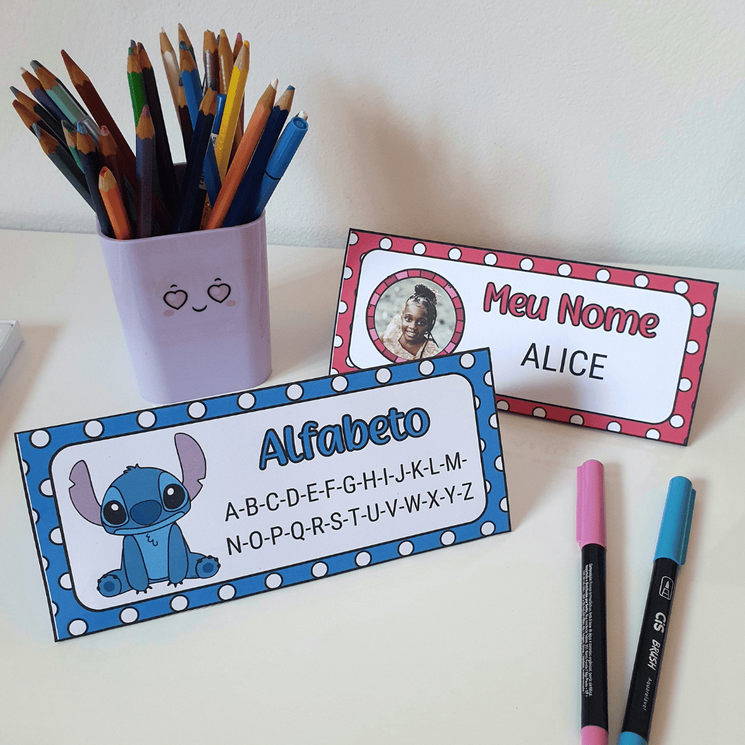 Crachá de Mesa Editável - Stitch