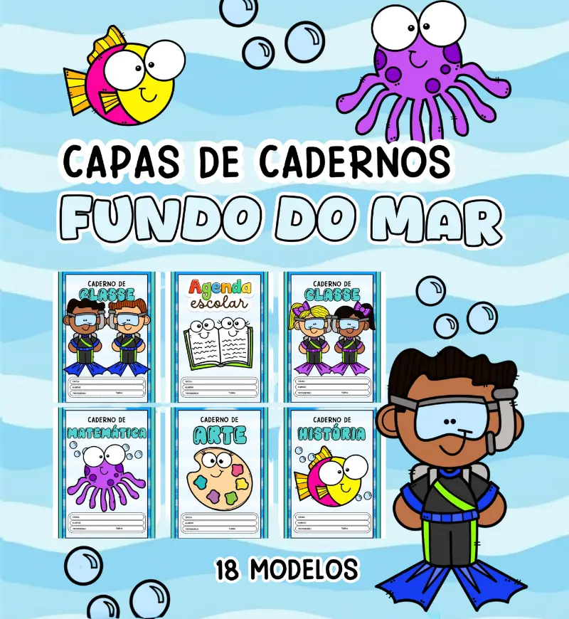 Kit Capas para Caderno - Fundo do Mar